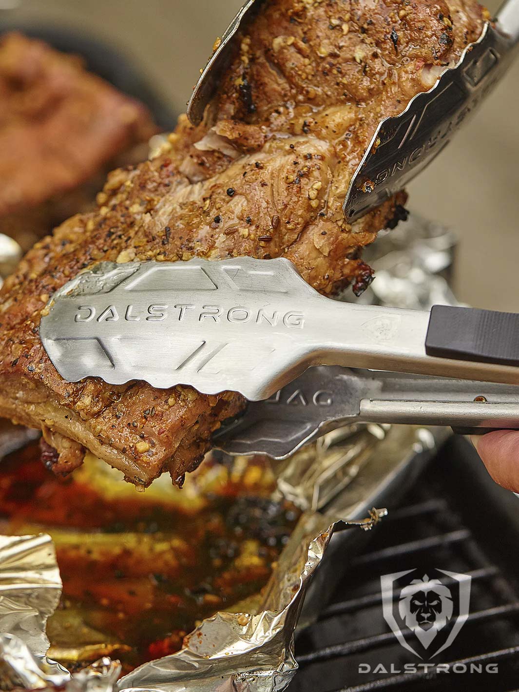 Food Tongs 9" | Stainless Steel Arms & Scalloped Tips | Dalstrong ©