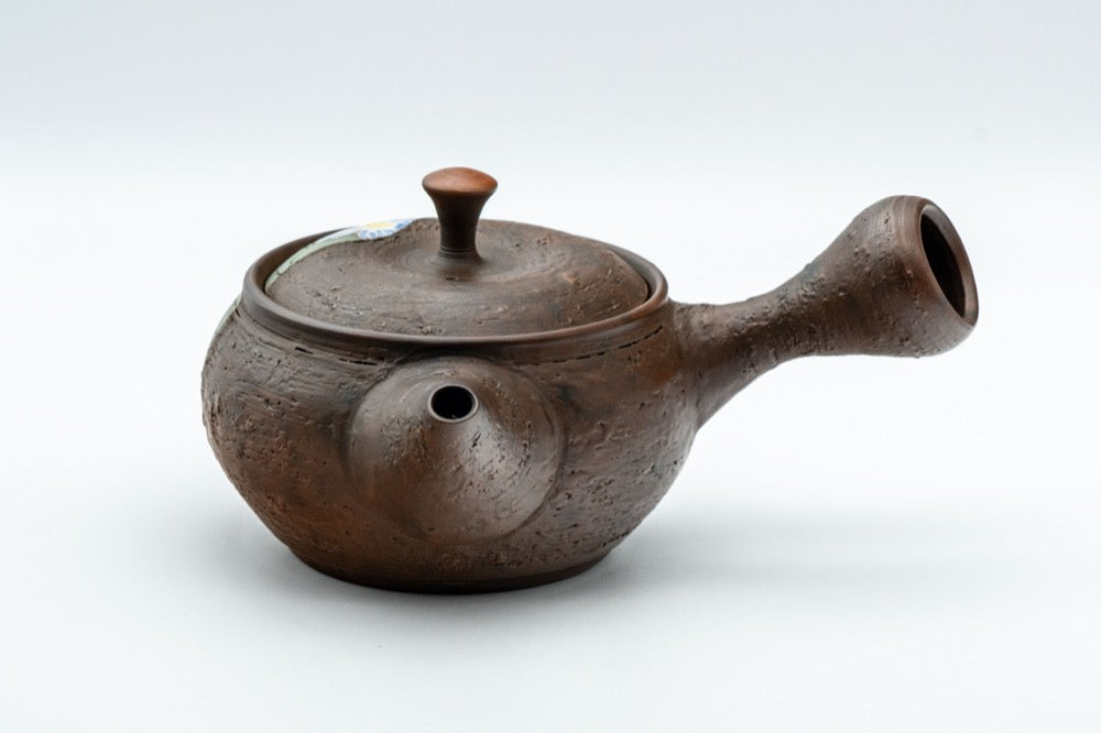 Japanese Kyusu - 亀岡克史 Kameoka Katsushi - 素三 Motozo - Floral Engraved Textured Tokoname-yaki Teapot - 200ml