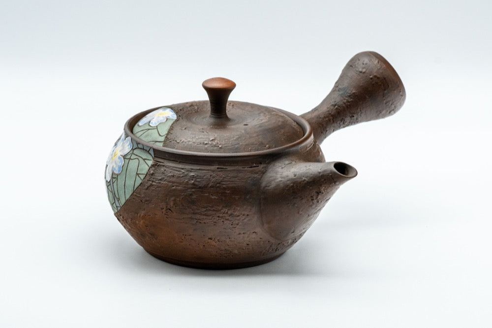 Japanese Kyusu - 亀岡克史 Kameoka Katsushi - 素三 Motozo - Floral Engraved Textured Tokoname-yaki Teapot - 200ml