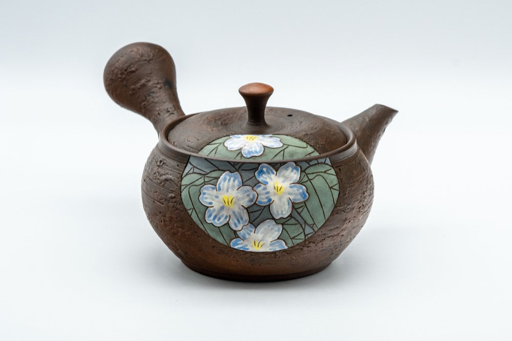 Japanese Kyusu - 亀岡克史 Kameoka Katsushi - 素三 Motozo - Floral Engraved Textured Tokoname-yaki Teapot - 200ml
