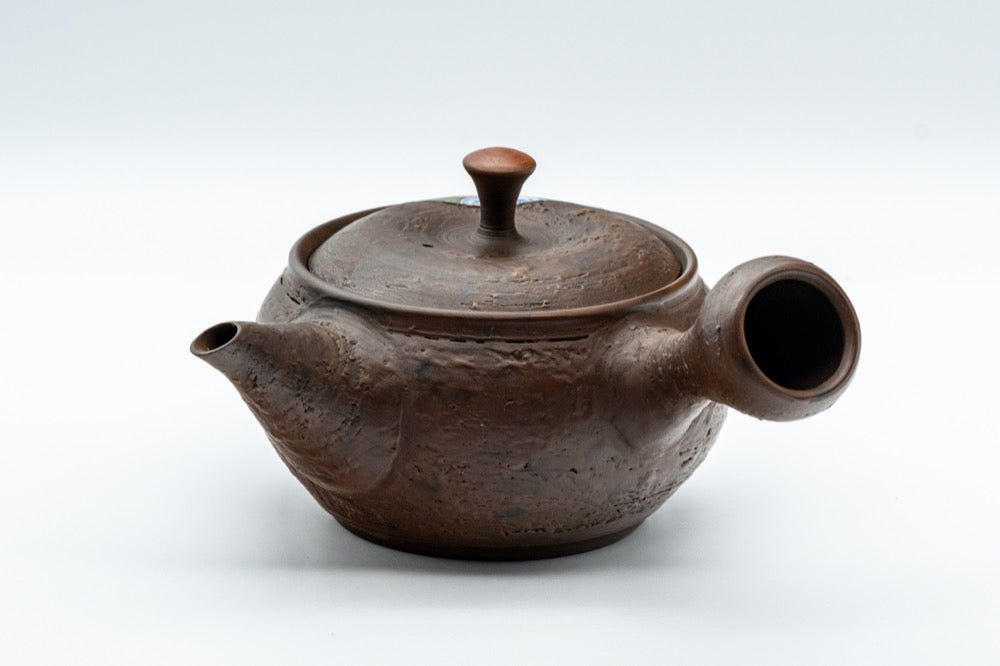 Japanese Kyusu - 亀岡克史 Kameoka Katsushi - 素三 Motozo - Floral Engraved Textured Tokoname-yaki Teapot - 200ml