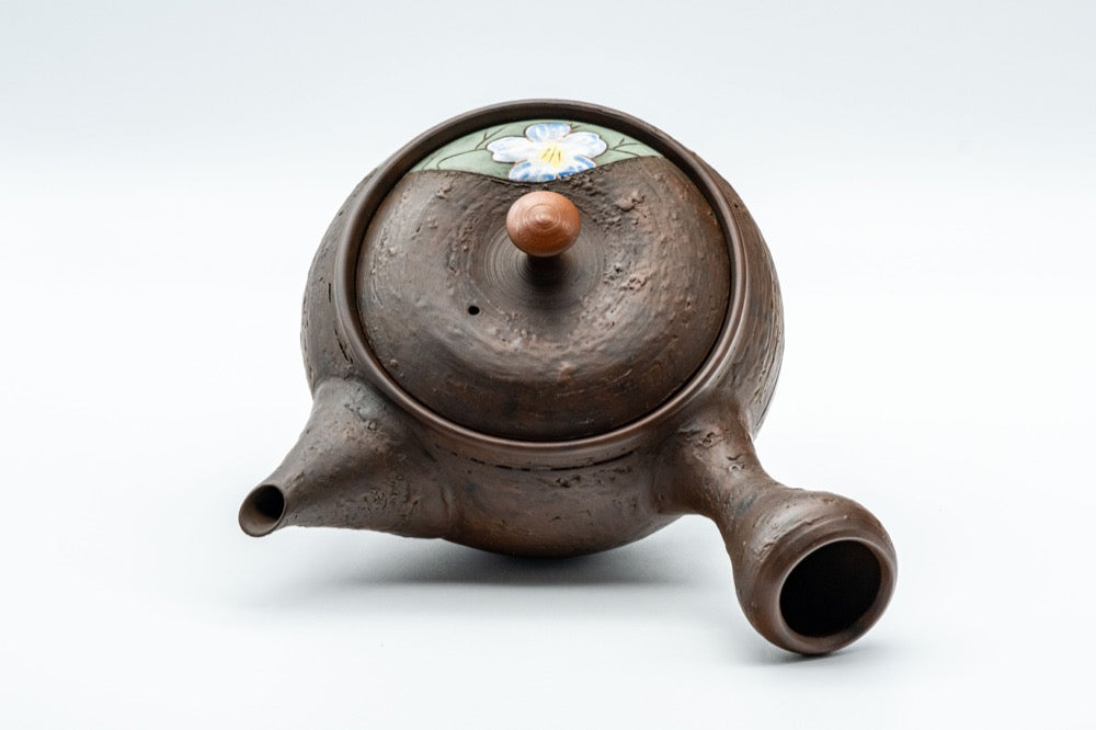 Japanese Kyusu - 亀岡克史 Kameoka Katsushi - 素三 Motozo - Floral Engraved Textured Tokoname-yaki Teapot - 200ml