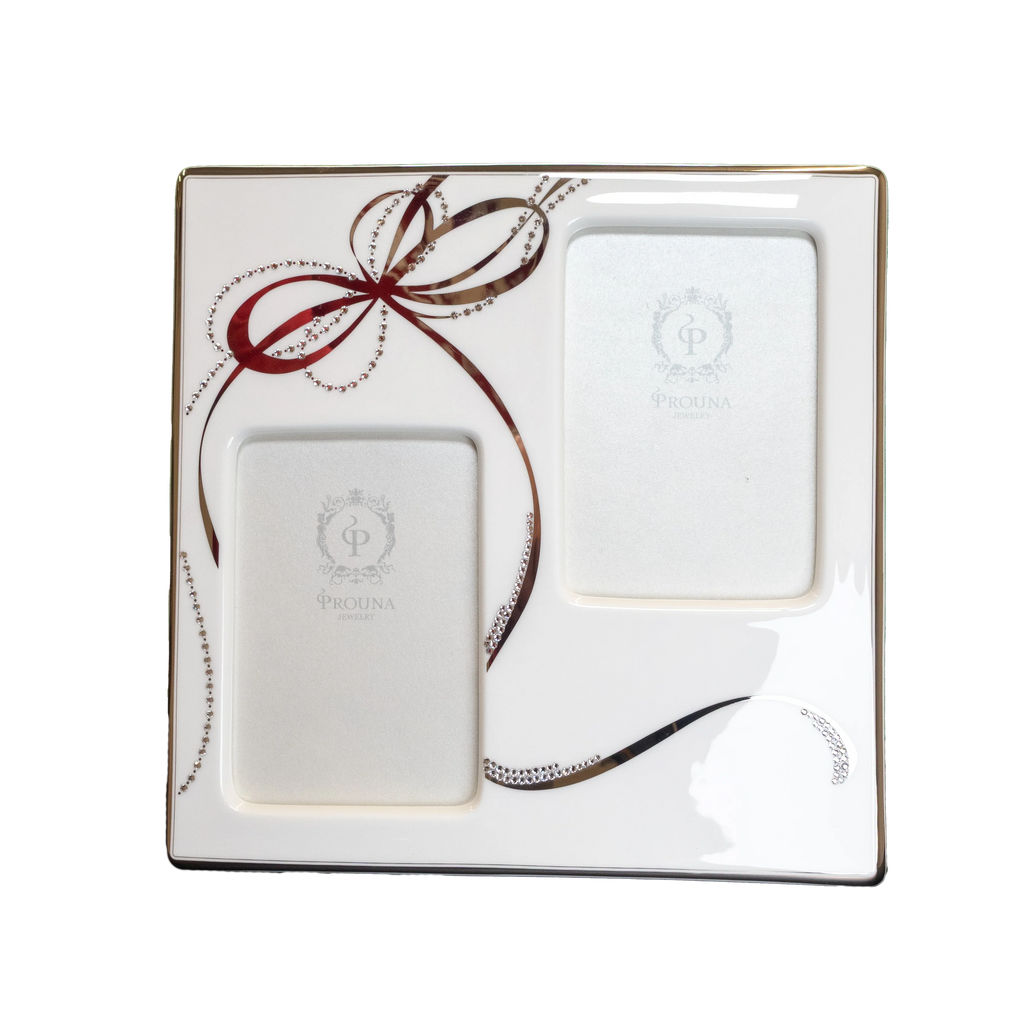 Prouna Ribbons Double Photograph Frame with Swarovski Crystals