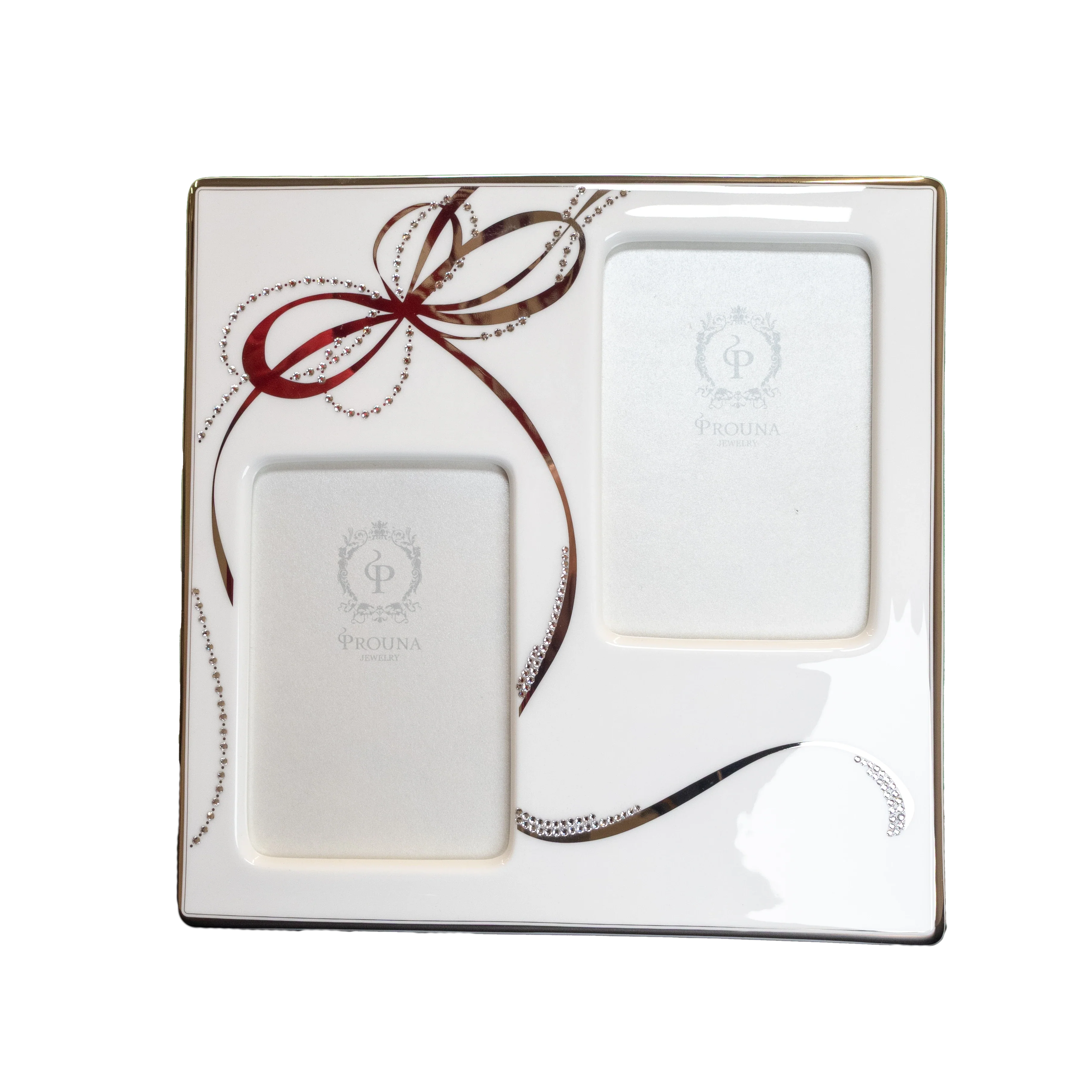 Prouna Ribbons Double Photograph Frame with Swarovski Crystals