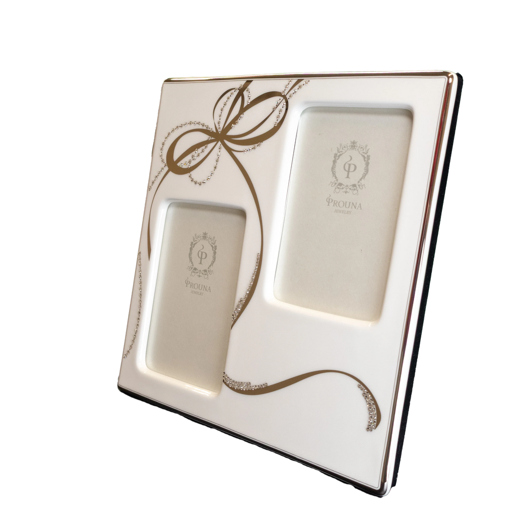 Prouna Ribbons Double Photograph Frame with Swarovski Crystals