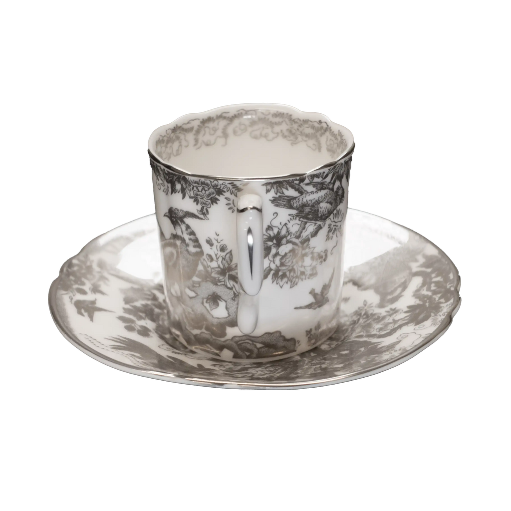 Royal Crown Derby Palladium Aves Coffee Cup & Saucer Bone China