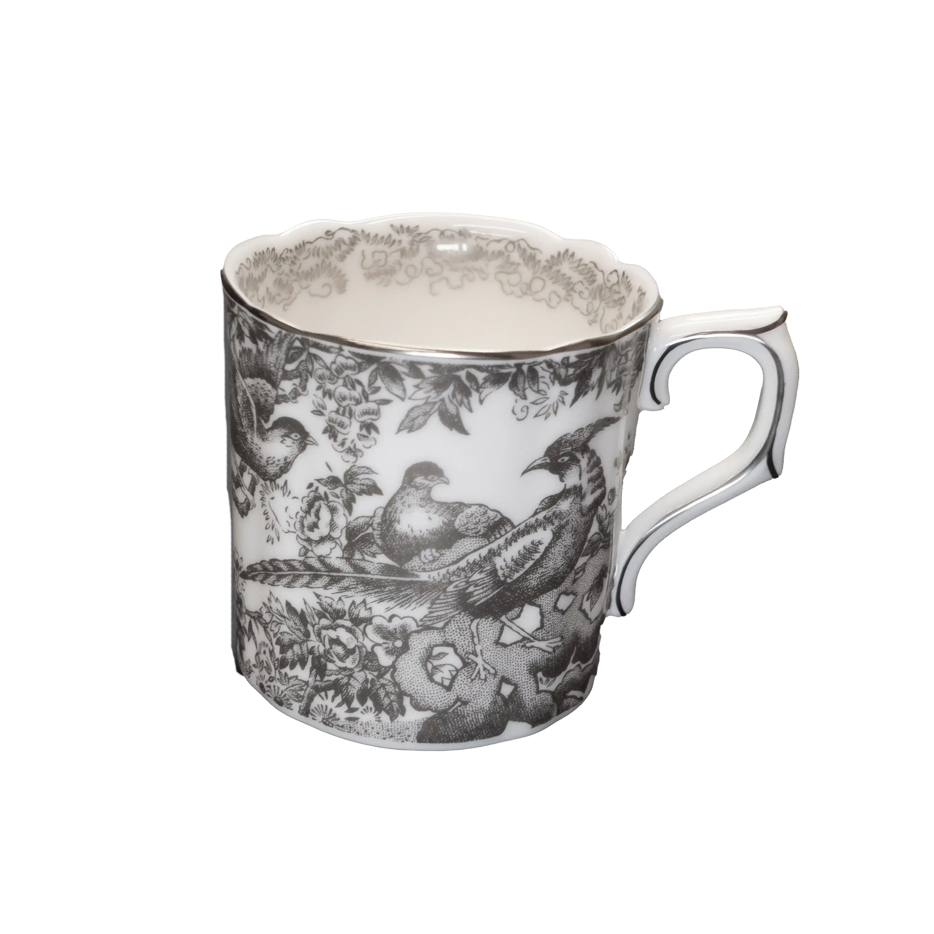 Royal Crown Derby Palladium Aves Coffee Cup & Saucer Bone China