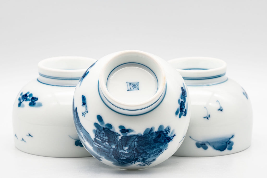 Japanese Tea Set - 畑萬陶苑 Arita-yaki Porcelain Debeso Kyusu with 3 Wan-nari Yunomi - 420ml