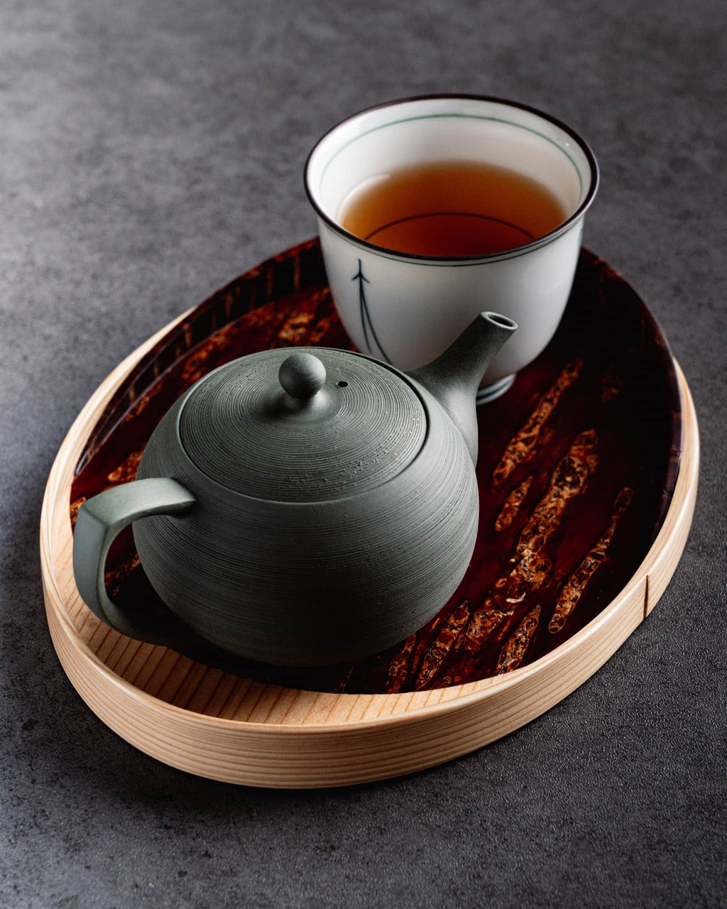 Ryokudei Pine Bark Tokoname Rear-Handled Teapot - 190ml