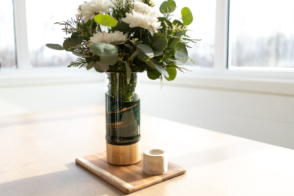 NEW!!! Resin Accented Vase with Bamboo Base