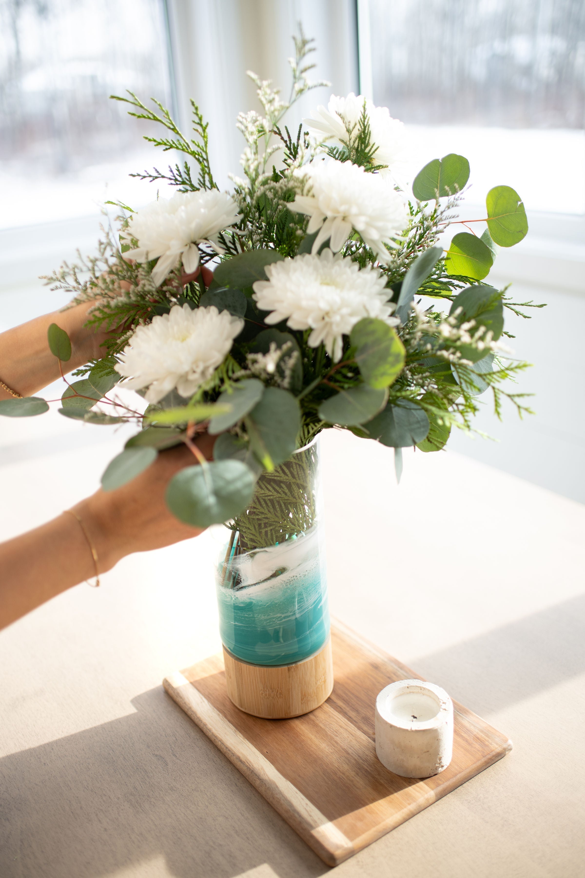 NEW!!! Resin Accented Vase with Bamboo Base