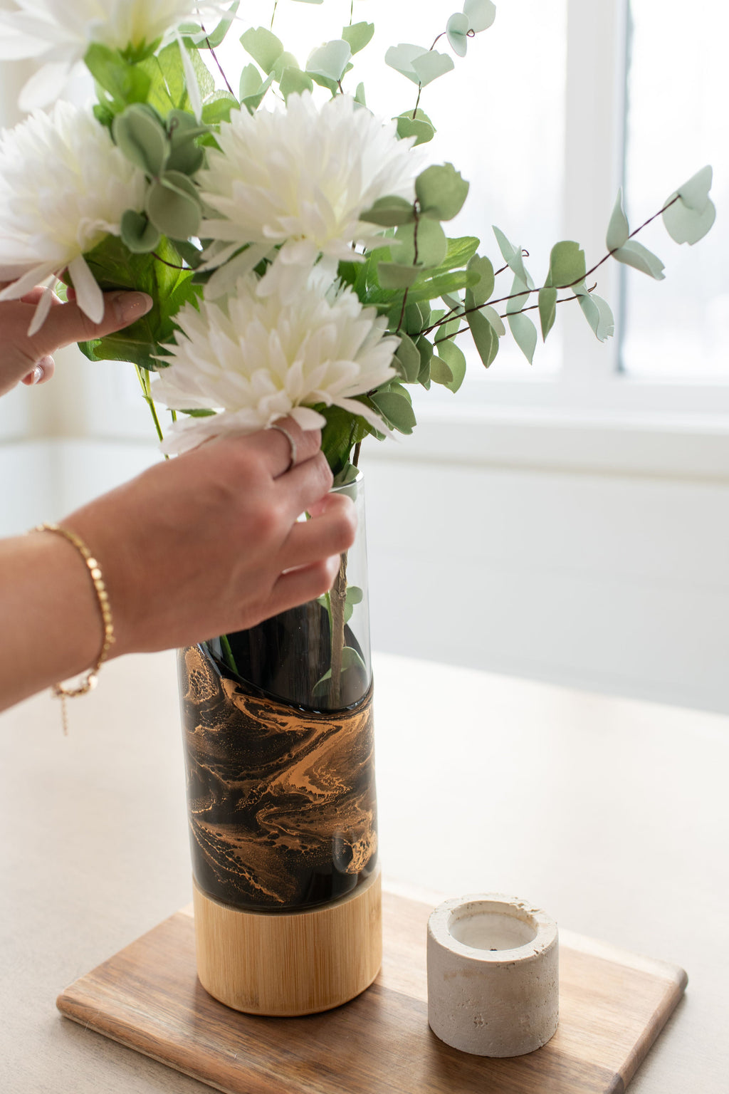 NEW!!! Resin Accented Vase with Bamboo Base