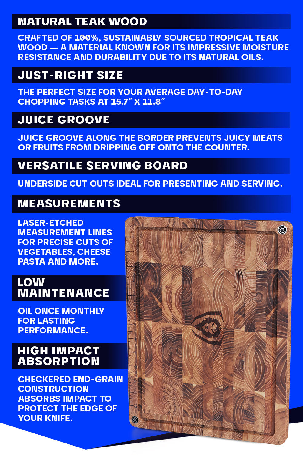 End-Grain Teak Cutting Board | Medium Size | Dalstrong ©