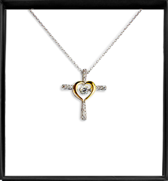 JWL Heart Cross Dancing Crystal Necklace