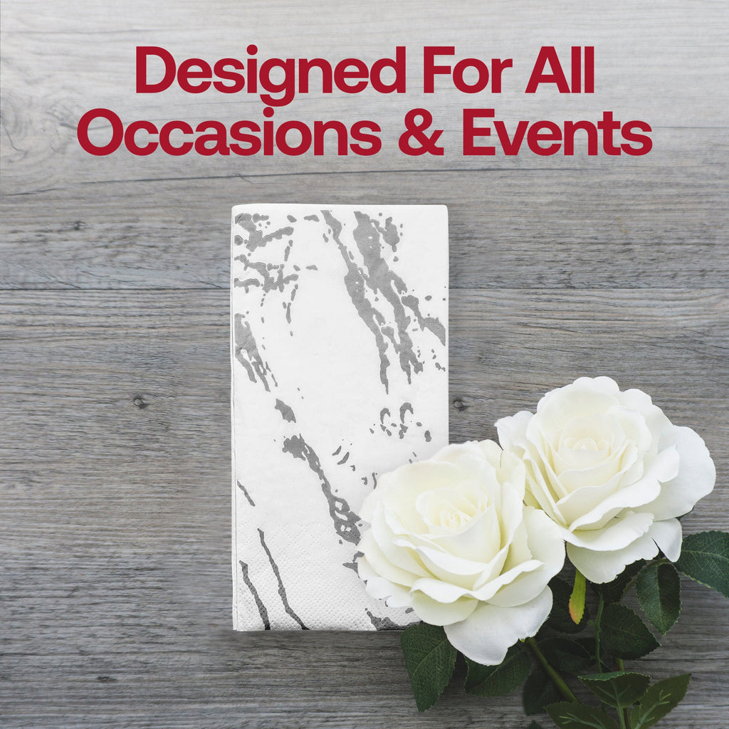 White with Silver Marble Paper Dinner Napkins