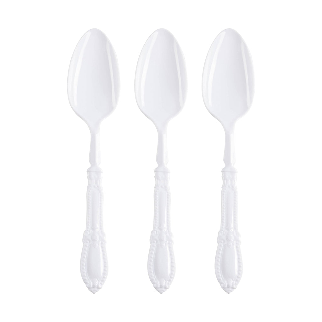 White Baroque Disposable Plastic Dinner Spoons