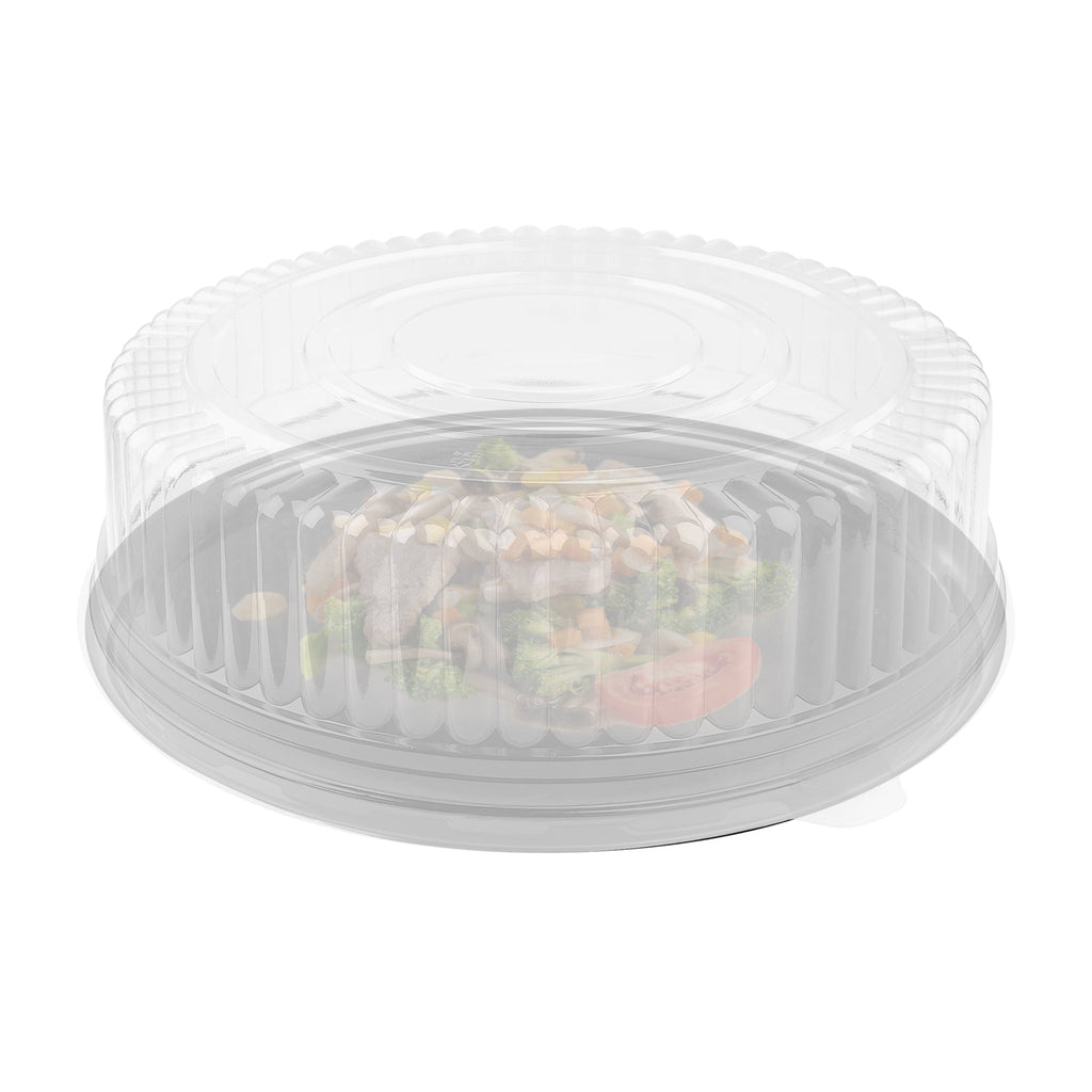 16" Black Round Plastic Trays with Lids