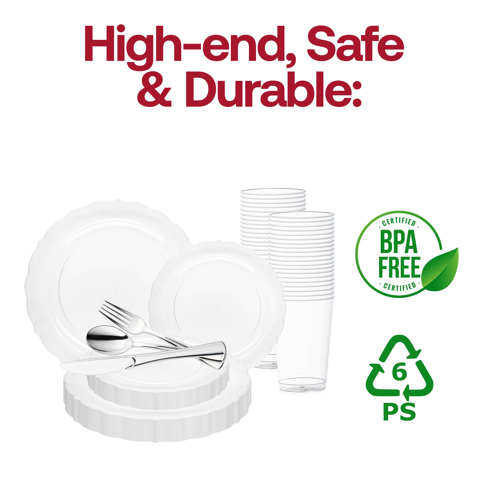 Clear Vintage Round Disposable Plastic Wedding Value Set
