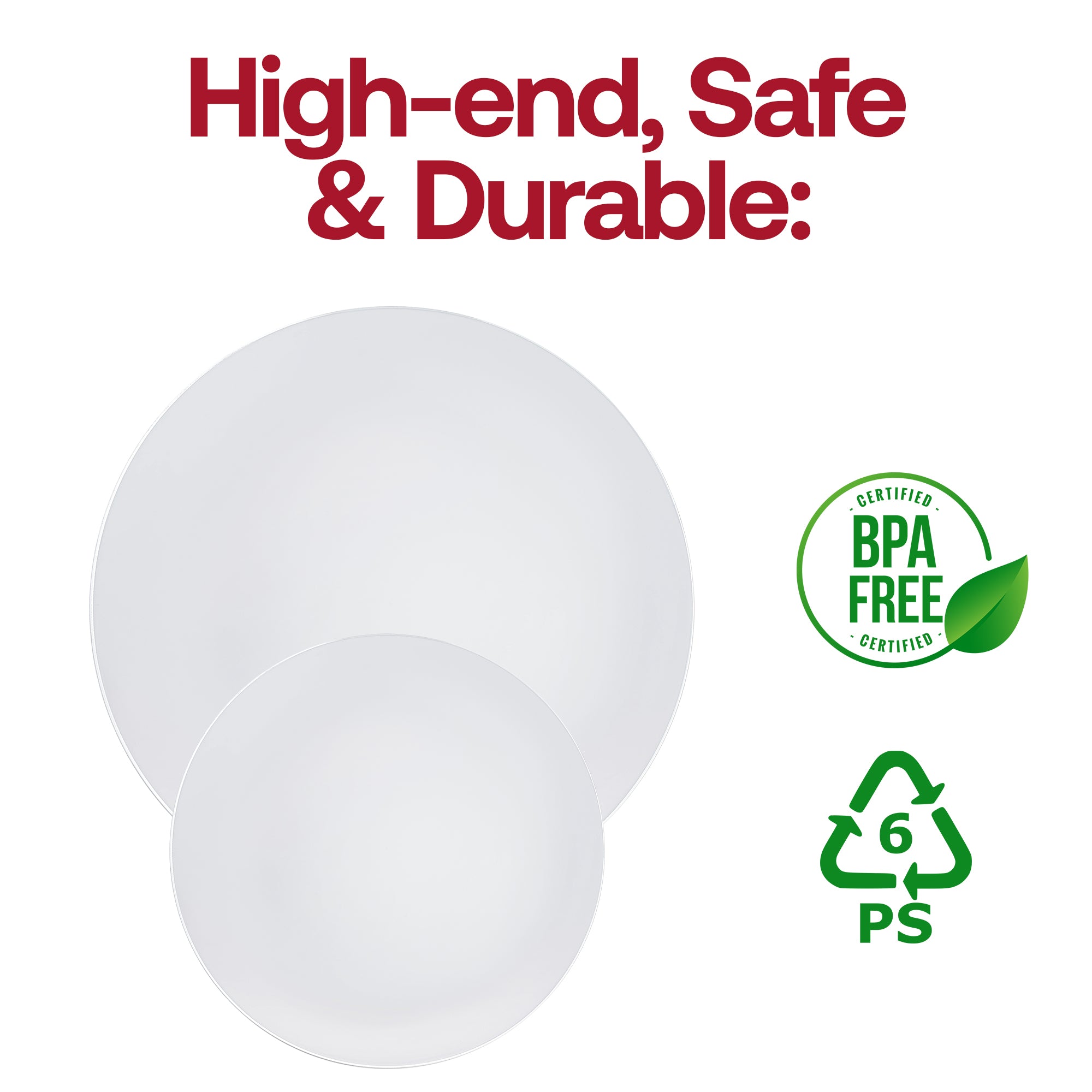 White with Silver Rim Organic Round Disposable Plastic Dinnerware Value Set