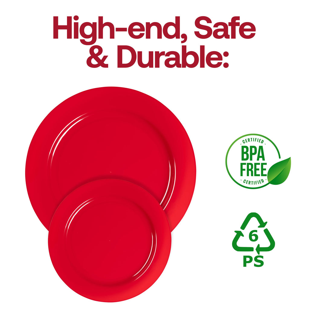Solid Red Holiday Round Disposable Plastic Dinnerware Value Set