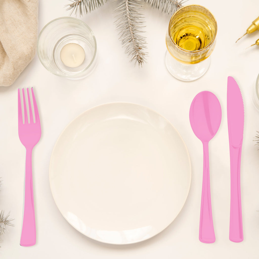 Pink Disposable Plastic Party Cutlery Set