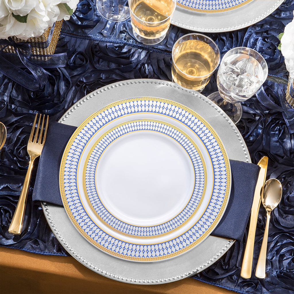 White with Blue and Gold Chord Rim Plastic Wedding Value Set