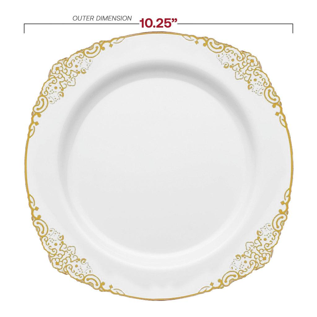 White with Gold Fancy Round Disposable Plastic Dinnerware Value Set