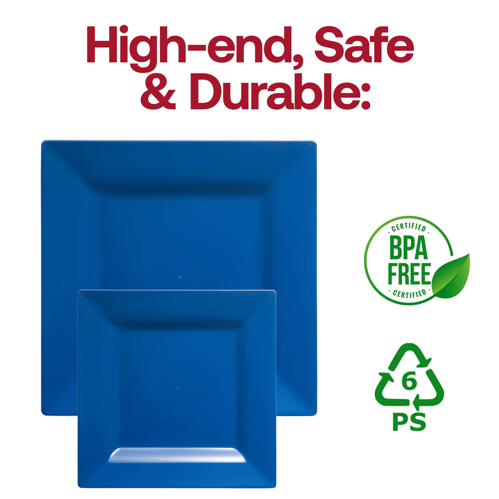 Midnight Blue Square Plastic Dinnerware Value Set