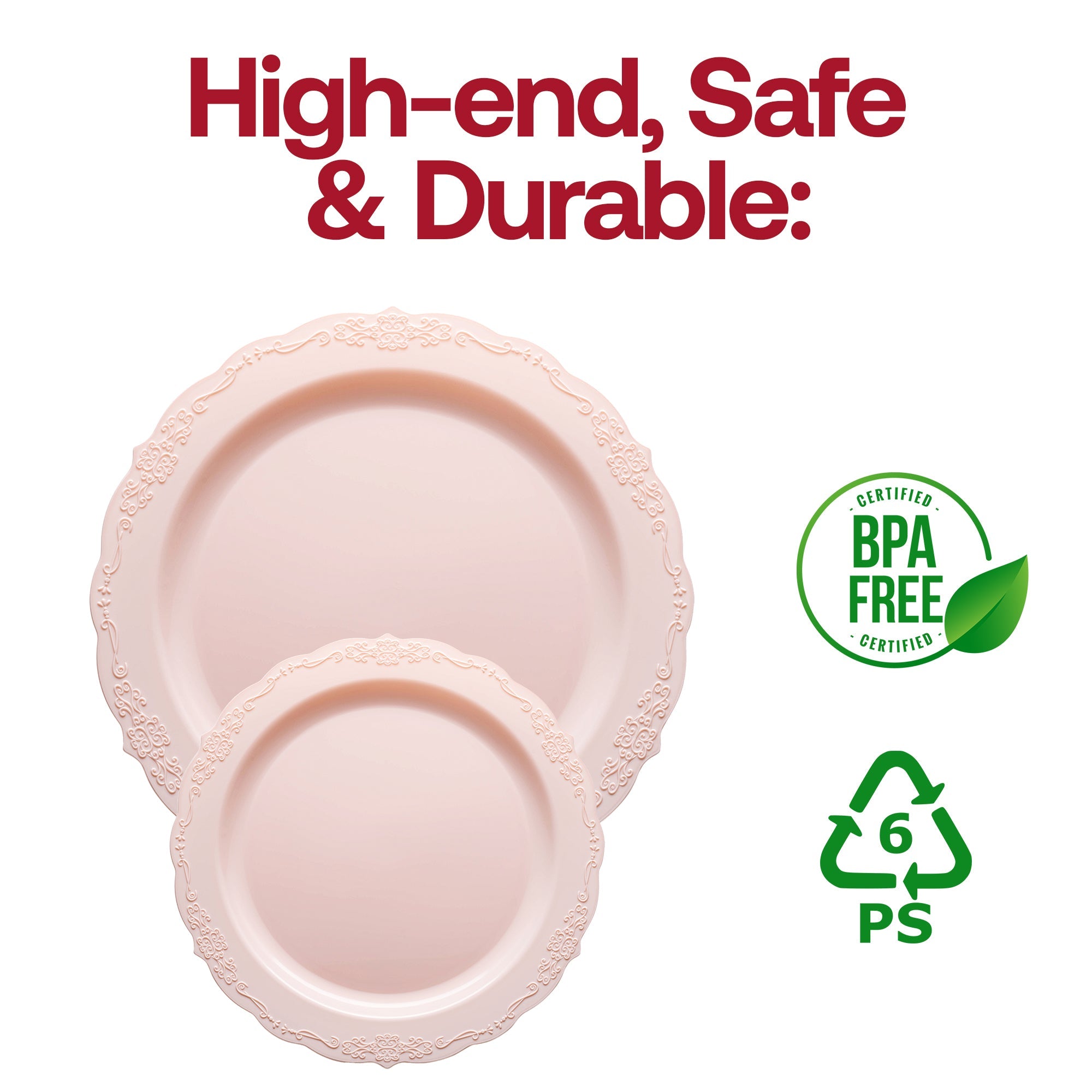 Pink Vintage Round Disposable Plastic Dinnerware Value Set