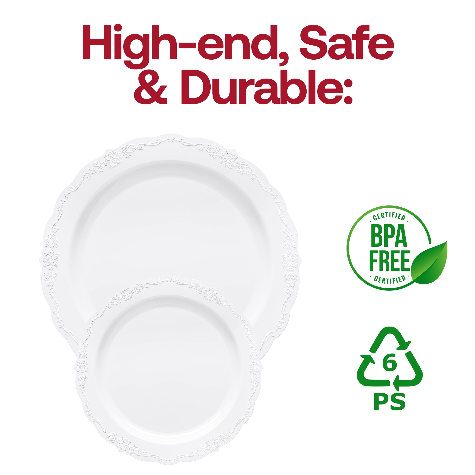 White Vintage Round Disposable Plastic Dinnerware Value Set