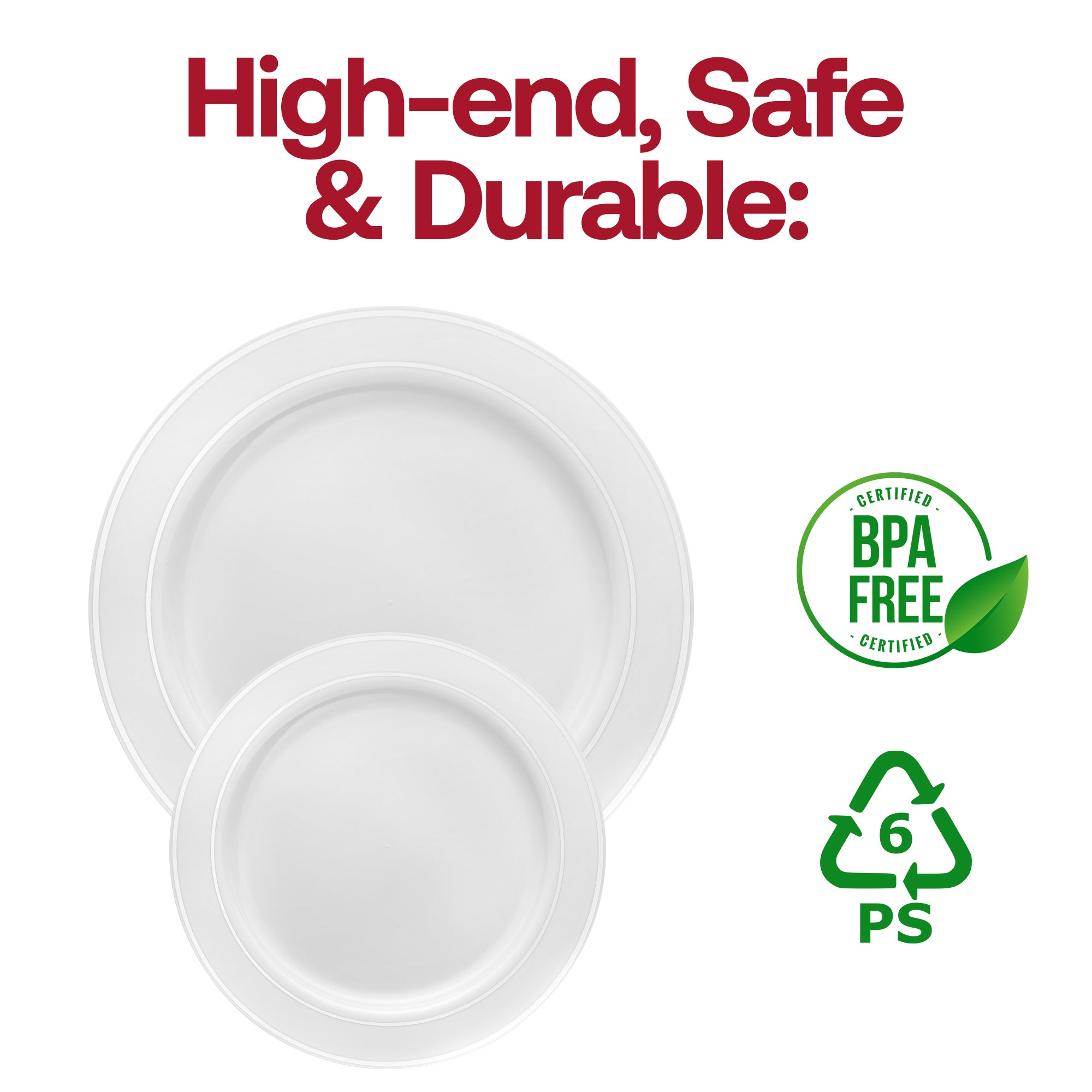 White with Silver Edge Rim Plastic Dinnerware Value Set