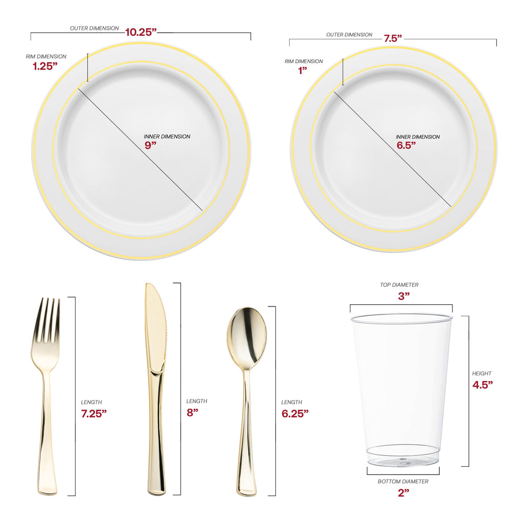 White with Gold Edge Rim Plastic Wedding Value Set