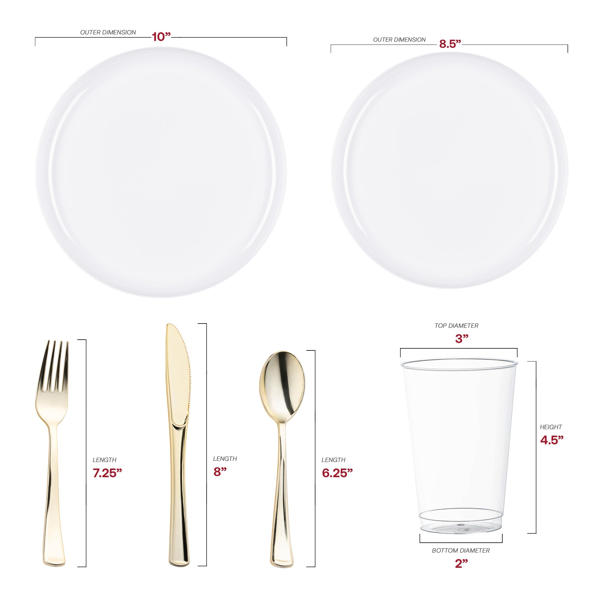 White Flat Round Disposable Plastic Wedding Value Set