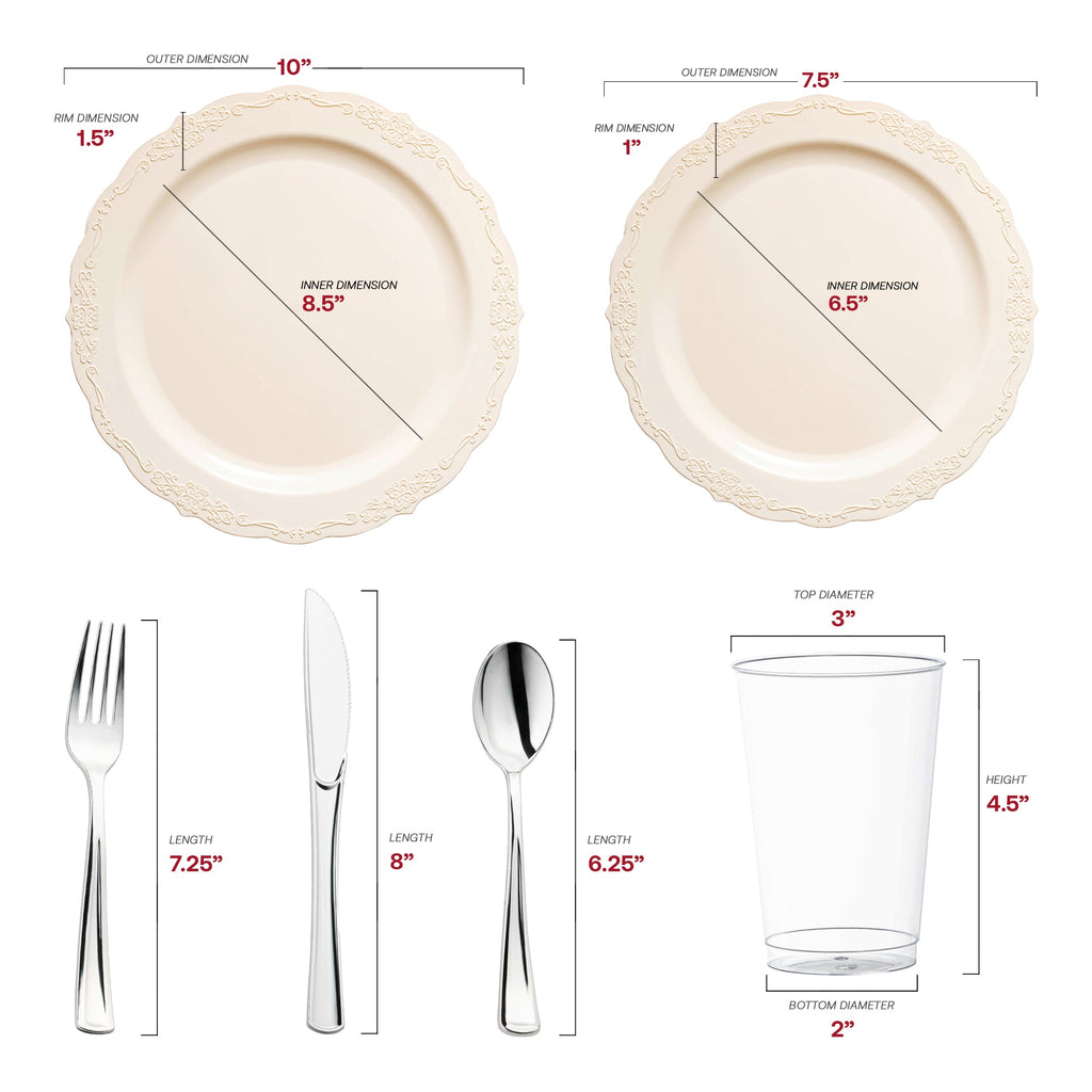 Ivory Vintage Round Disposable Plastic Wedding Value Set