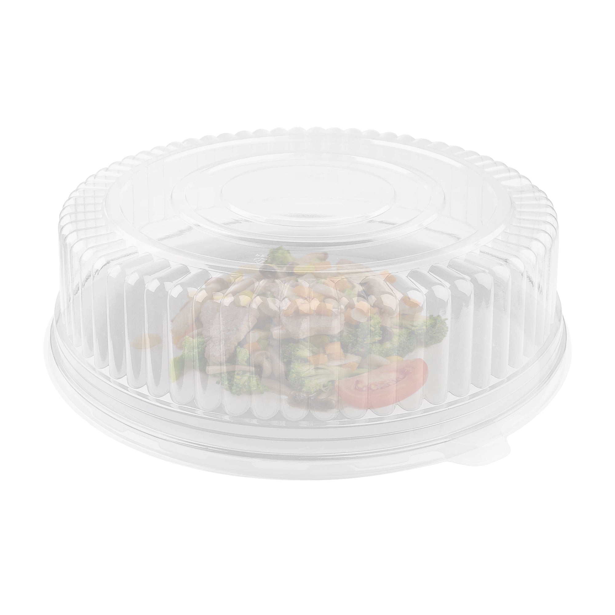 14" White Round Plastic Trays with Lids