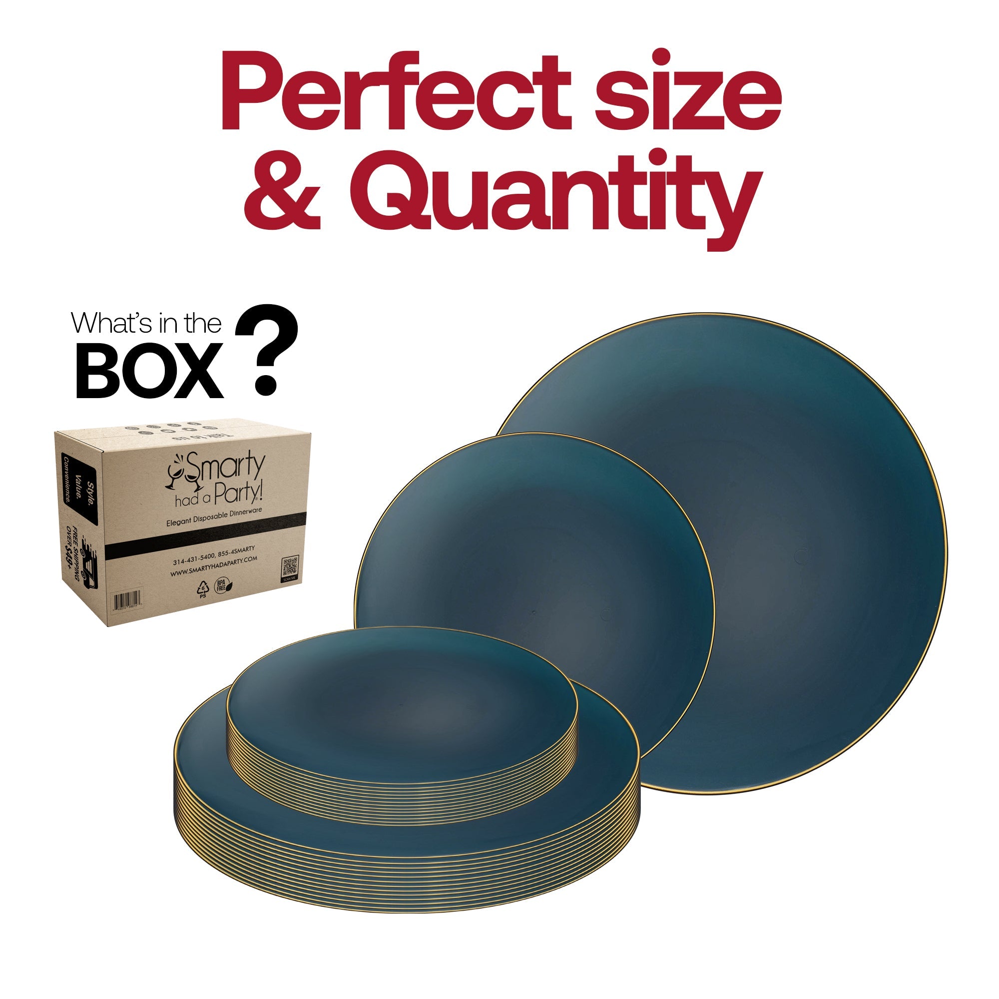 Navy with Gold Rim Organic Round Disposable Plastic Dinnerware Value Set