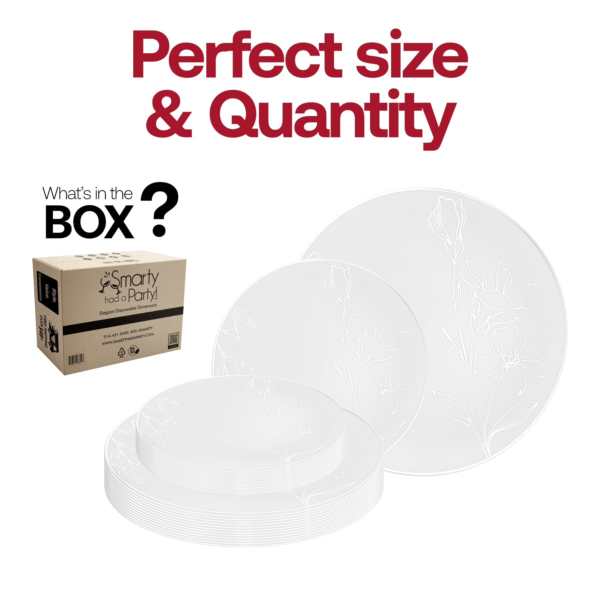 White with Silver Antique Floral Round Disposable Plastic Dinnerware Value Set