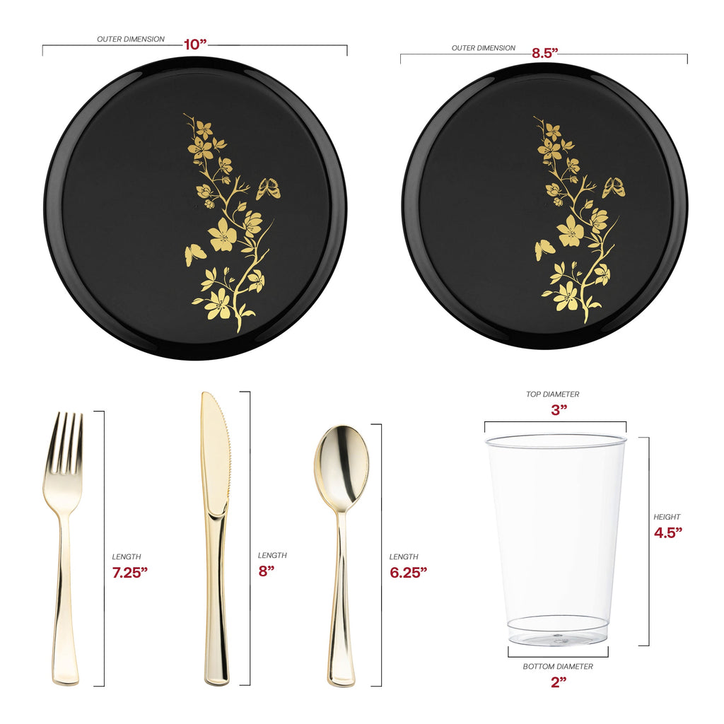 Black with Gold Floral Plastic Wedding Value Set
