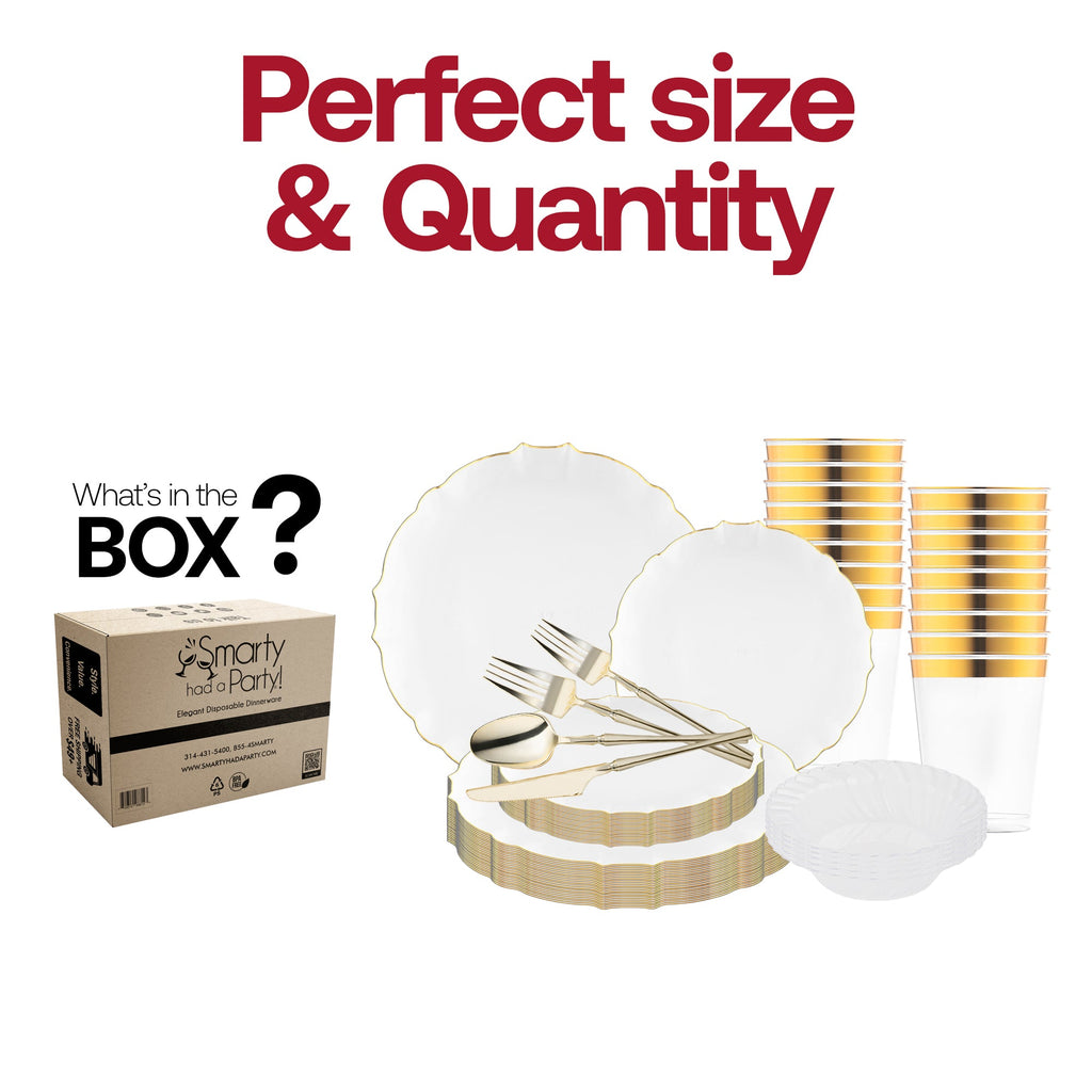 Clear with Gold Rim Round Lotus Plastic Tableware Set