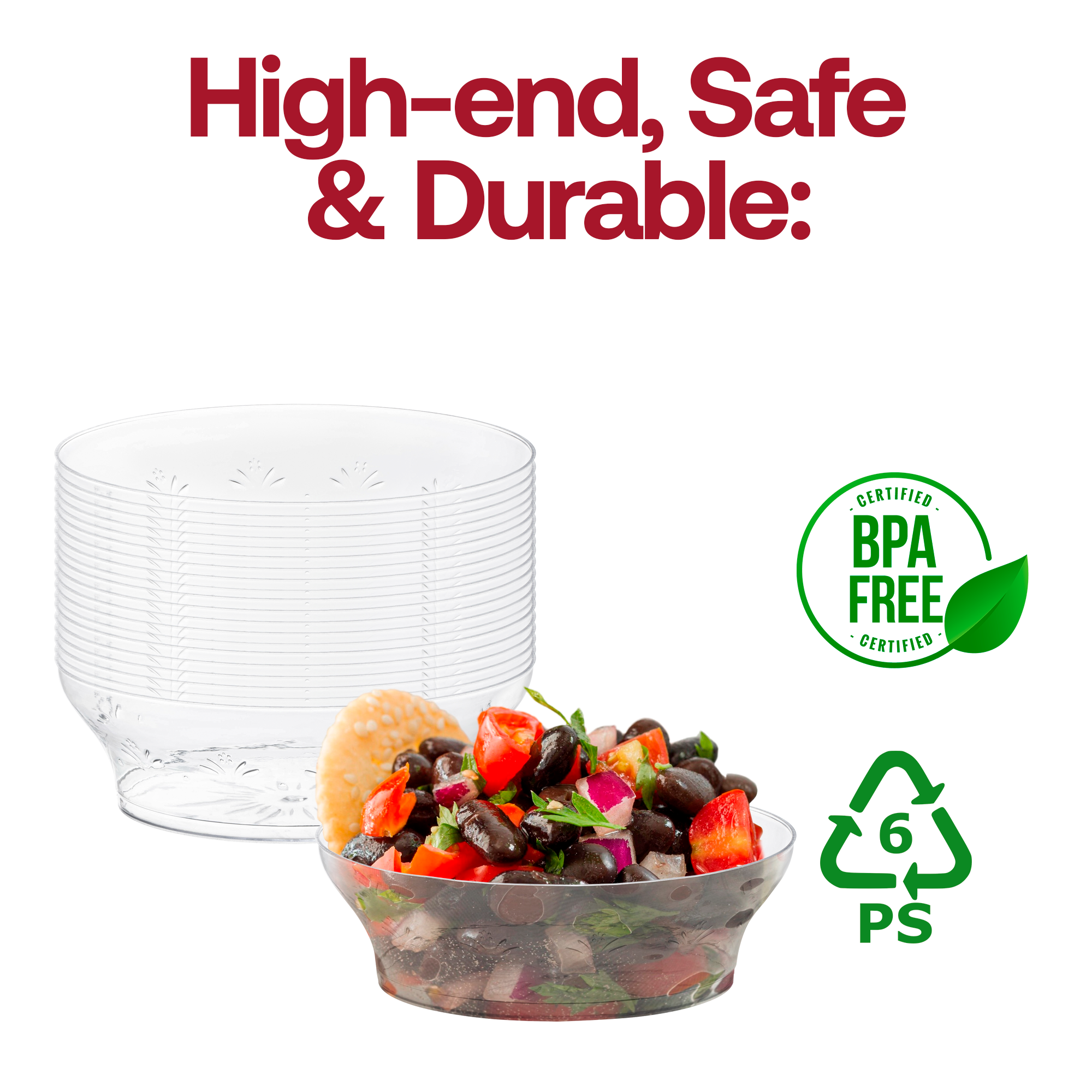 Clear Floral Round Disposable Plastic Soup Bowls (10 oz.)