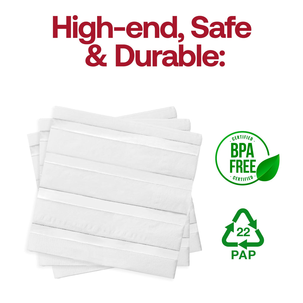 White with Silver Stripes Paper Beverage/Cocktail Napkins