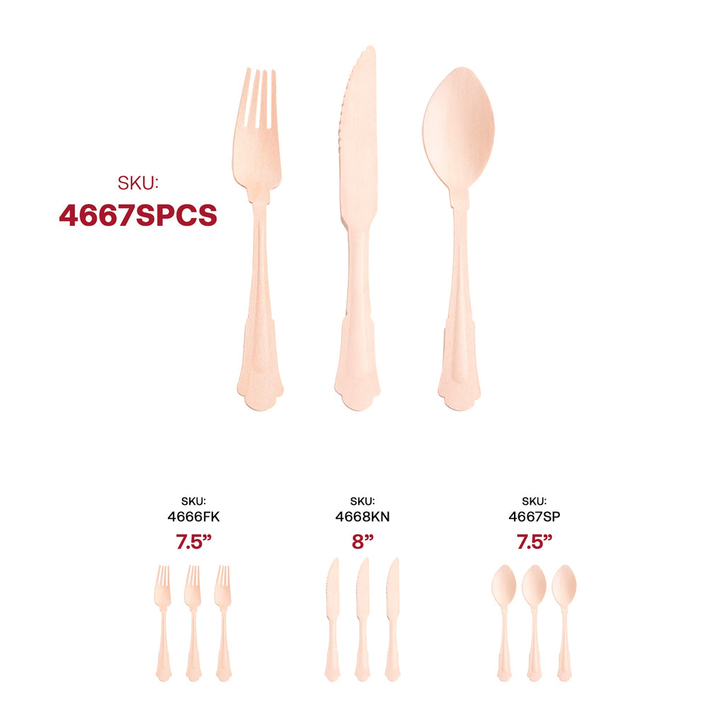 Eco Friendly Silhouette Birch Wood - Compostable Palm Leaf Disposable Wooden Cutlery Set - Spoons, Forks and Knives