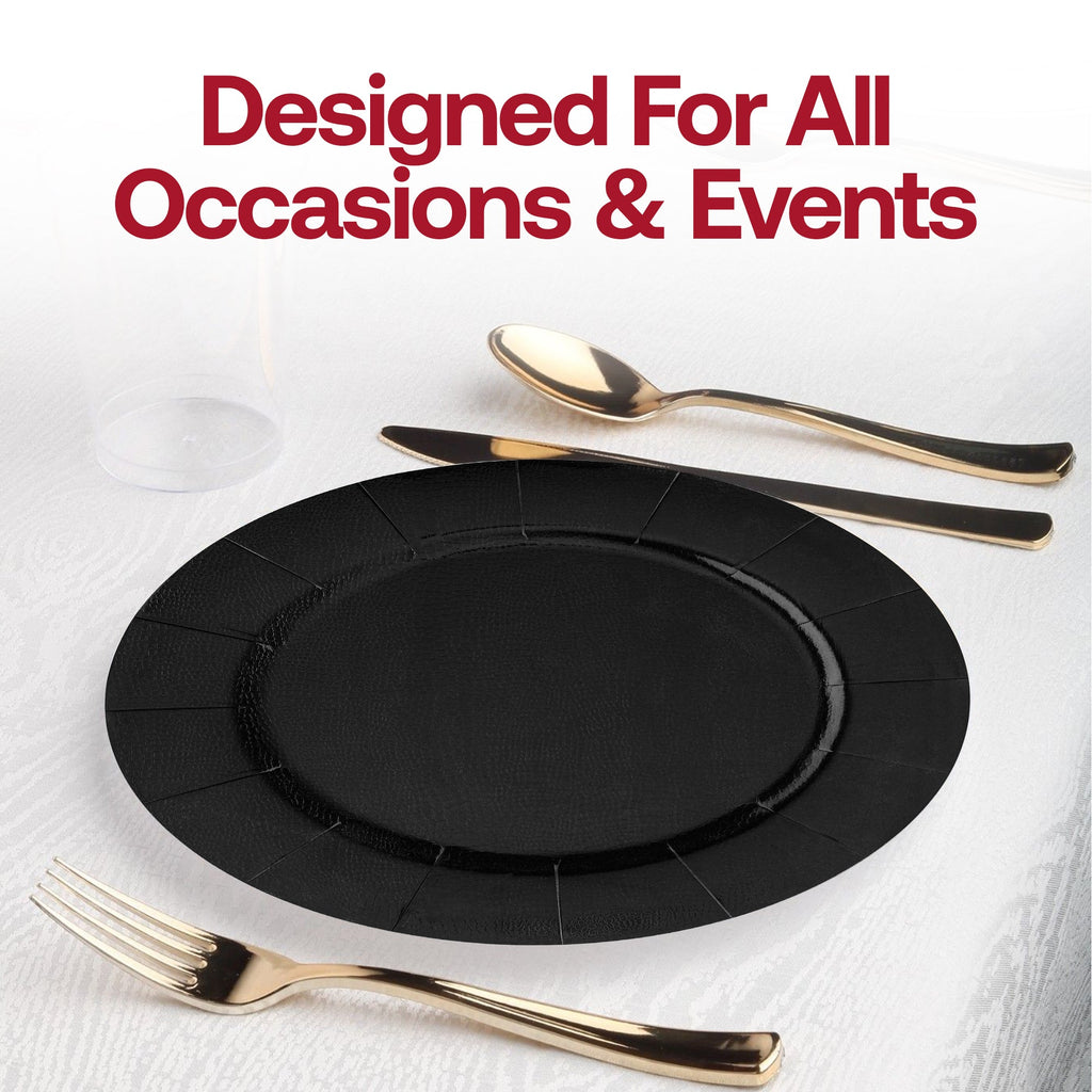 Black Round Disposable Paper Charger Plates (13")