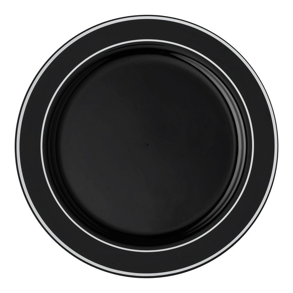 Black with Silver Edge Rim Plastic Appetizer/Salad Plates (7.5")