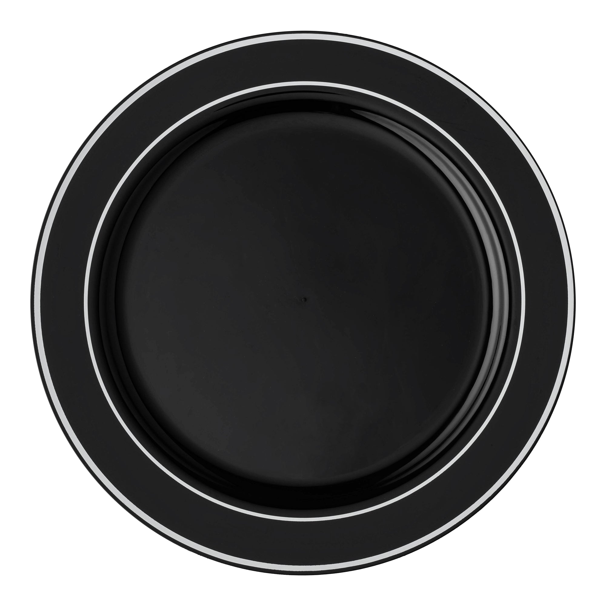 Black with Silver Edge Rim Plastic Appetizer/Salad Plates (7.5")