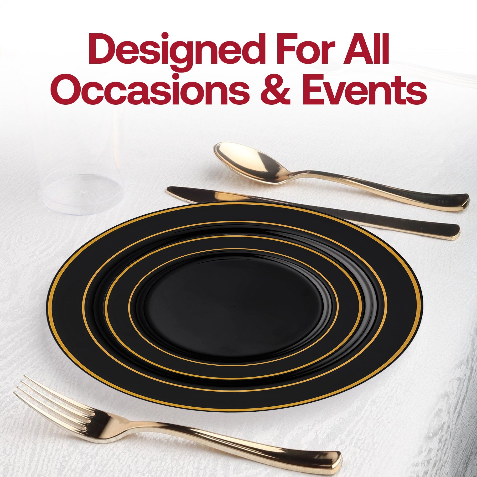 Black with Gold Edge Rim Plastic Appetizer/Salad Plates (7.5")