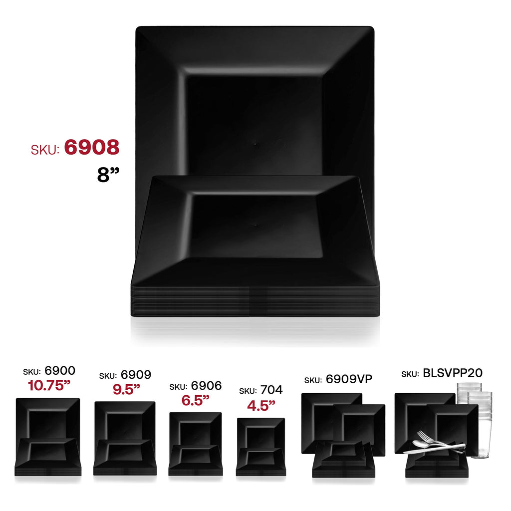 Black Square Plastic Salad Plates (8")