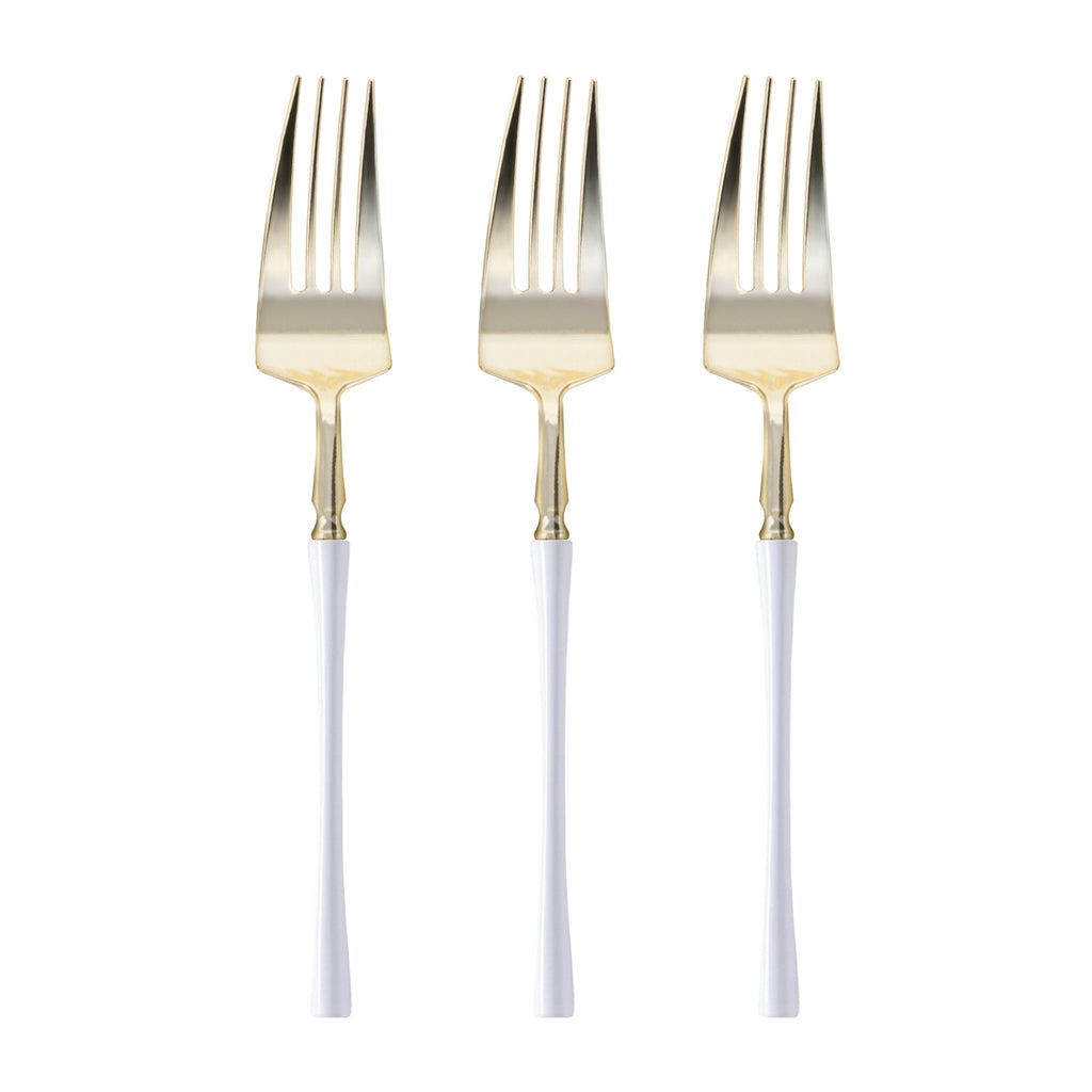 Gold with White Handle Moderno Disposable Plastic Dinner Forks
