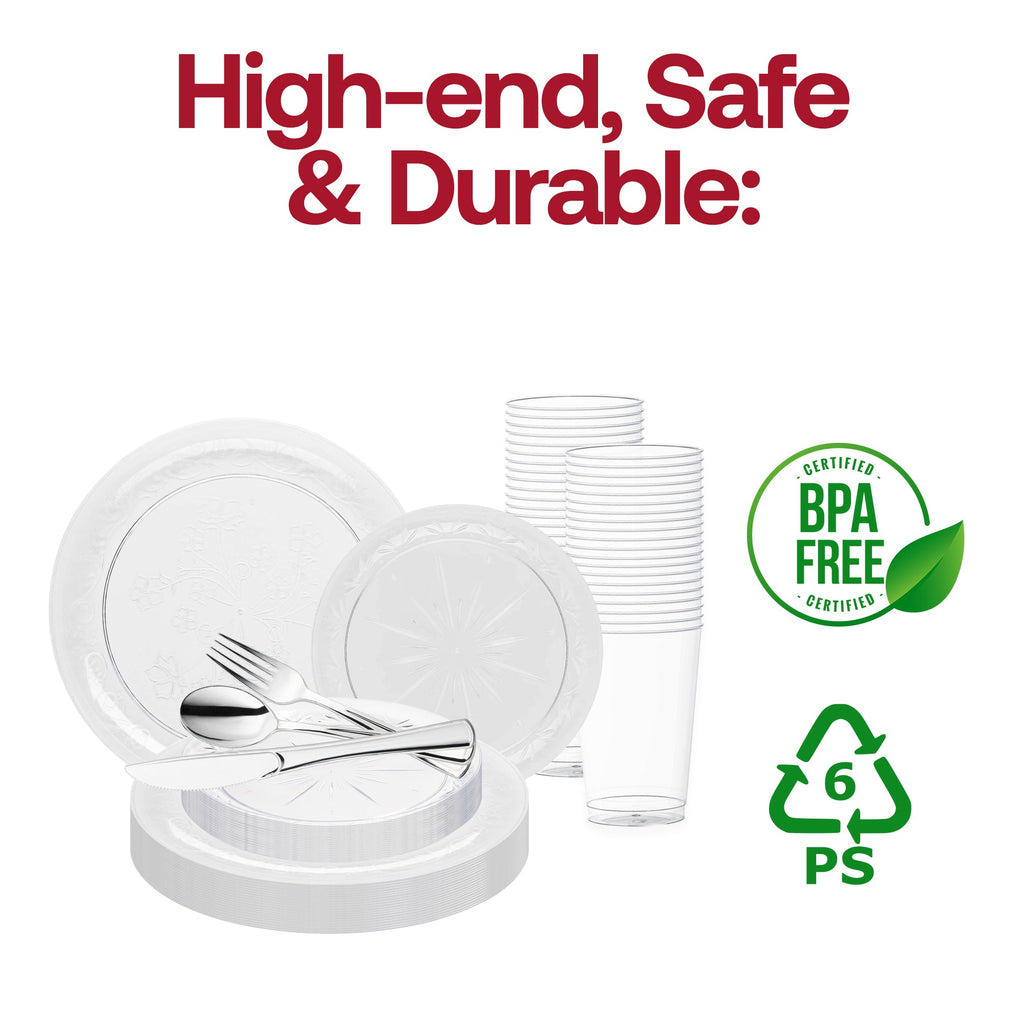 Clear Floral Round Disposable Plastic Wedding Value Set