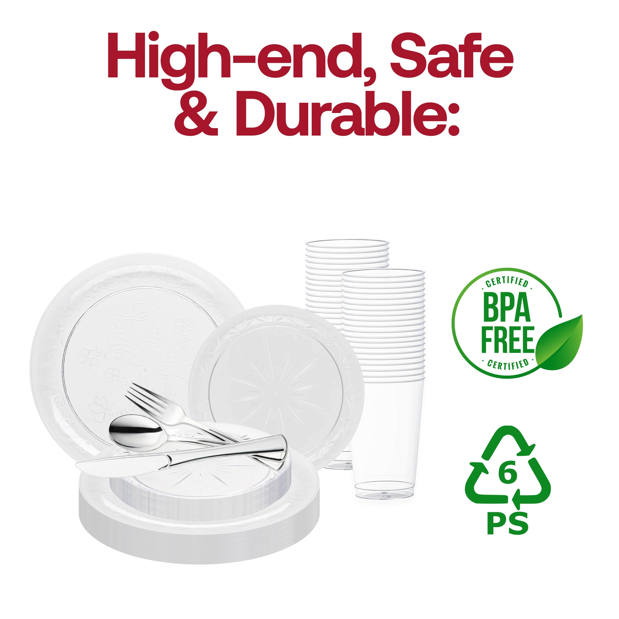 Clear Floral Round Disposable Plastic Wedding Value Set